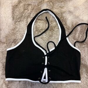 Black and White Halter Crop Top